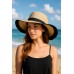 Wide Brim Paper Straw Hat w/ Color Band & Trim - Black - HT-6039BK